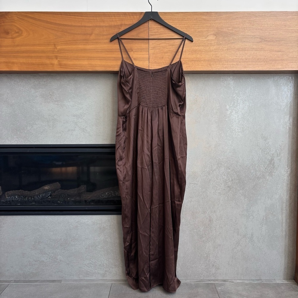 Reformation Frankie 100% Silk Maxi Slip Dress in Brown, Size 14 - Picture 11 of 16